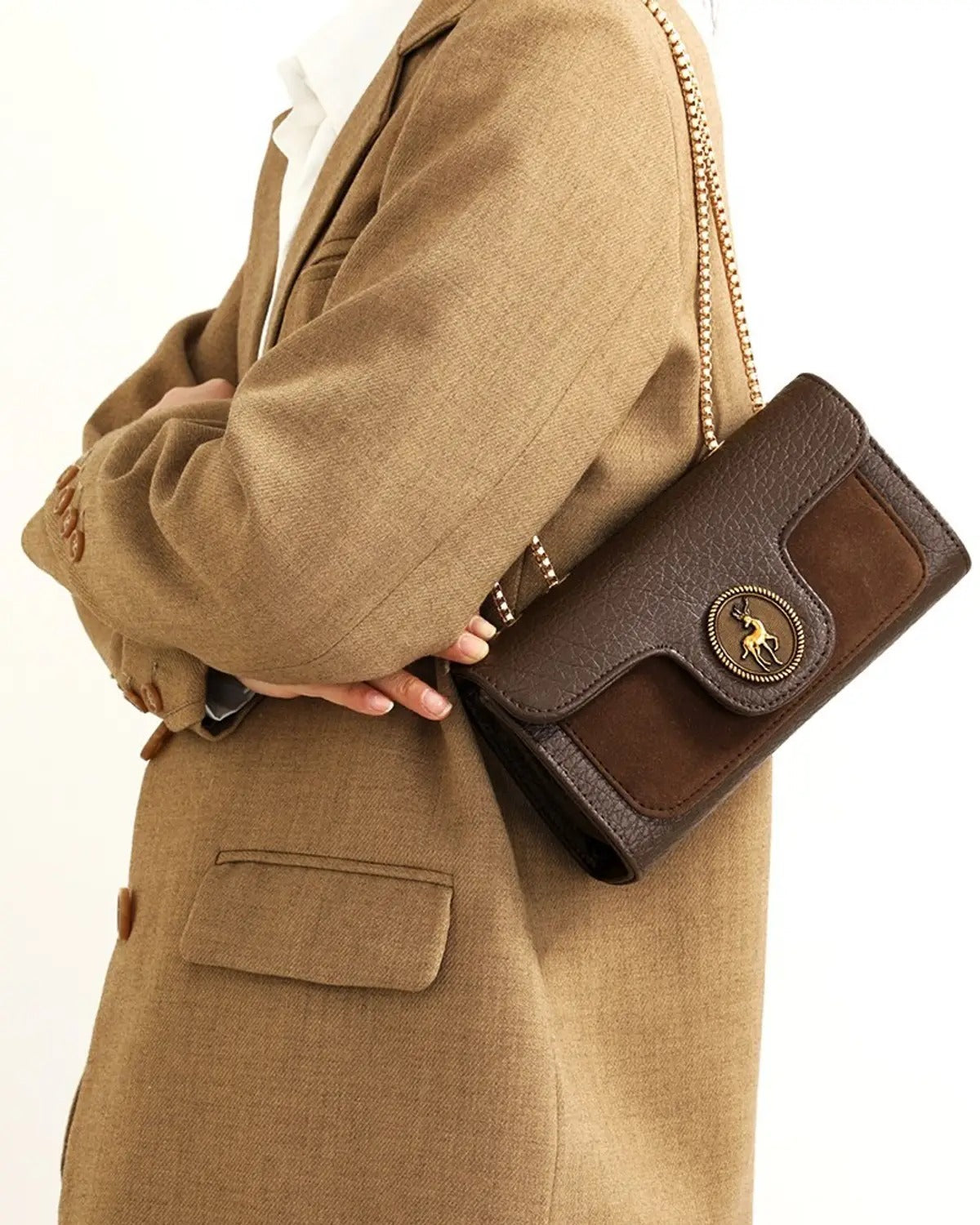 Vintage Brown Chain Sling Bag — Classic Mini Shoulder Purse