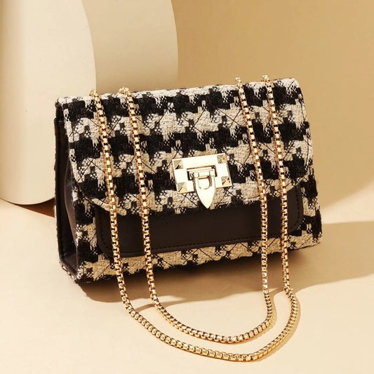 Checked Tweed Chain Sling Bag — Chic Mini Crossbody Purse