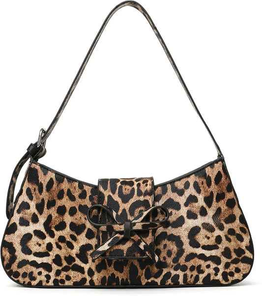 Leopard Print Bow Shoulder Bag — Trendy Gen-Z Statement Purse