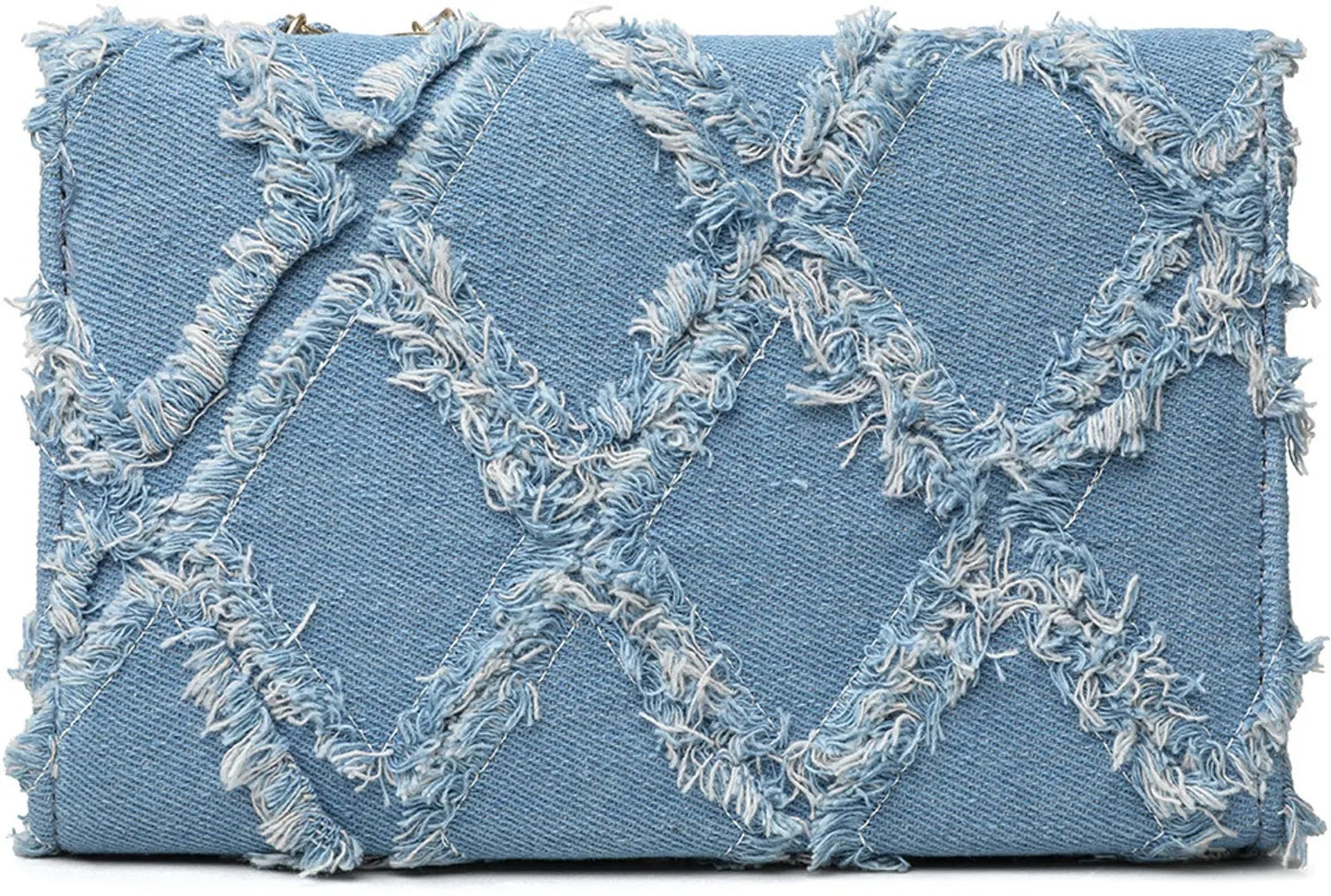 Frayed Denim Chain Sling Bag — Trendy Statement Shoulder Purse